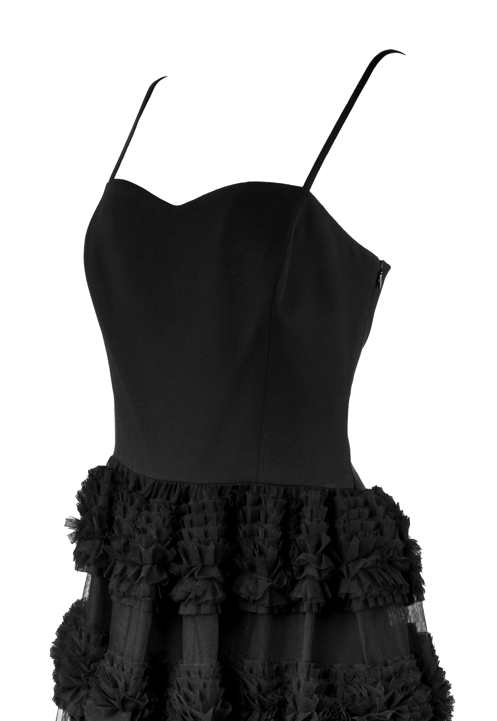 Black bell-shaped knee-length mesh dress