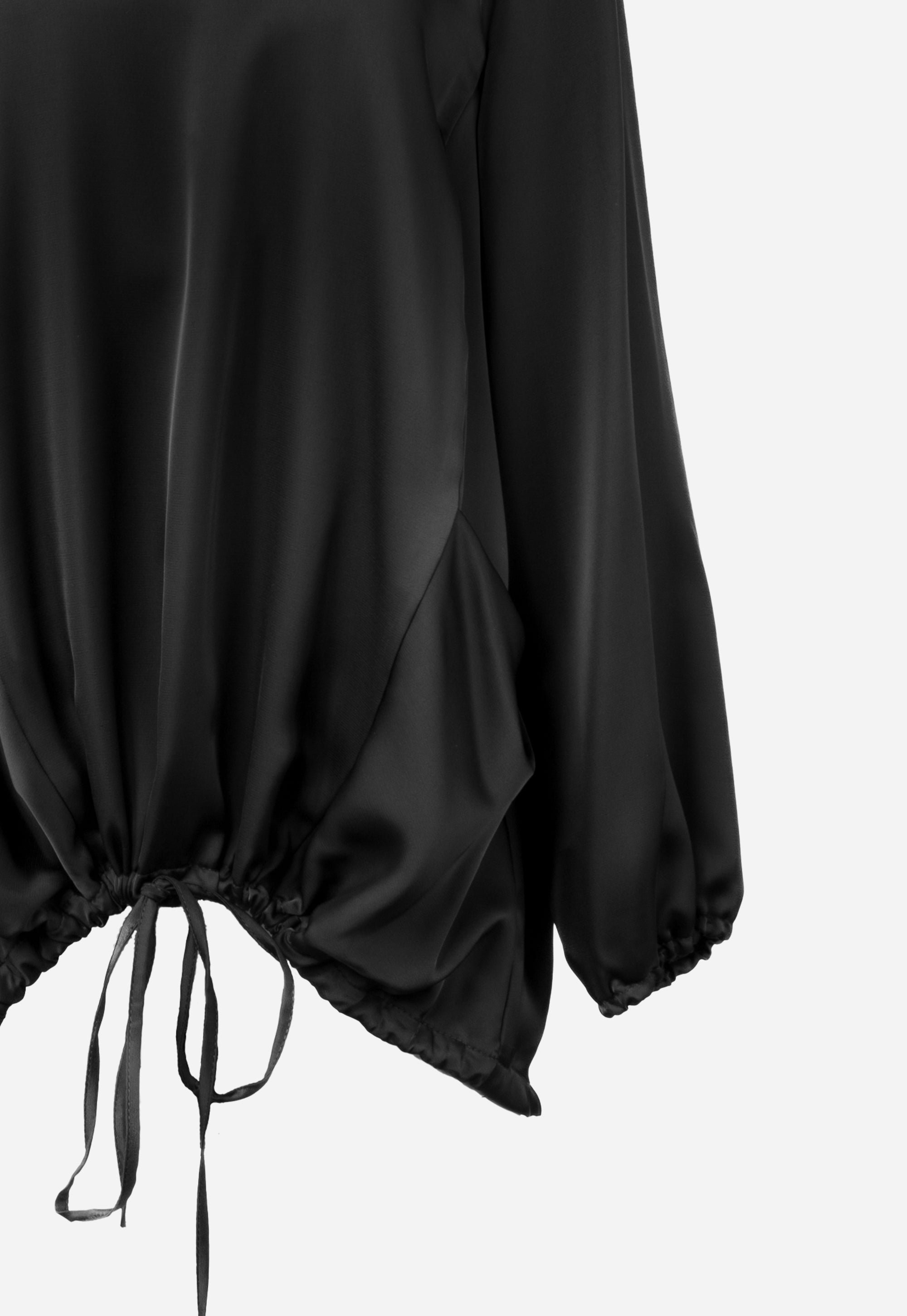 Black long-sleeved blouse with drawstring