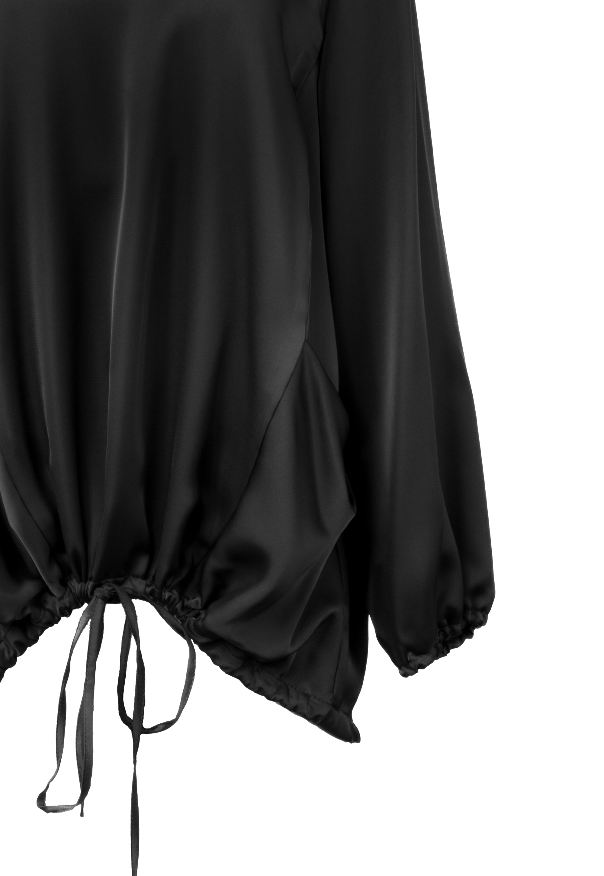 Black long-sleeved blouse with drawstring