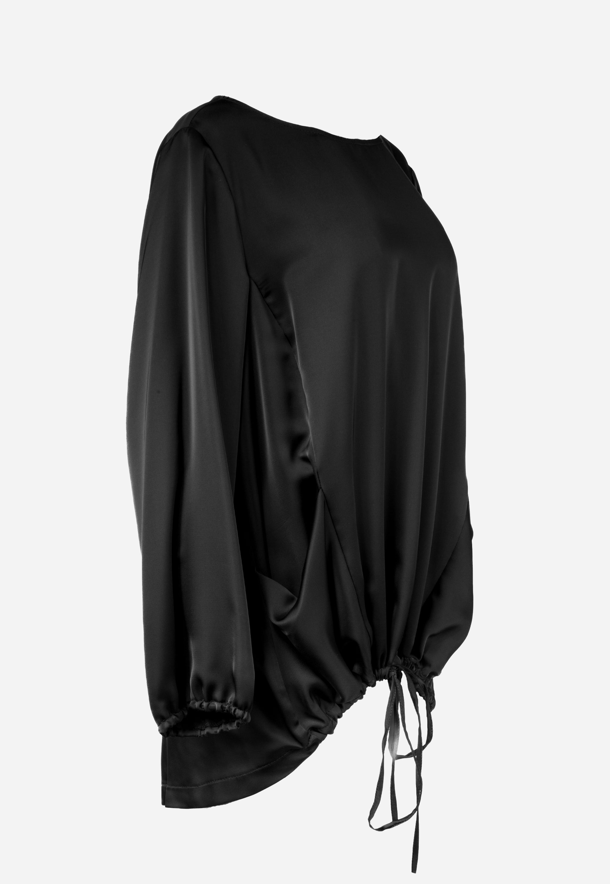 Black long-sleeved blouse with drawstring