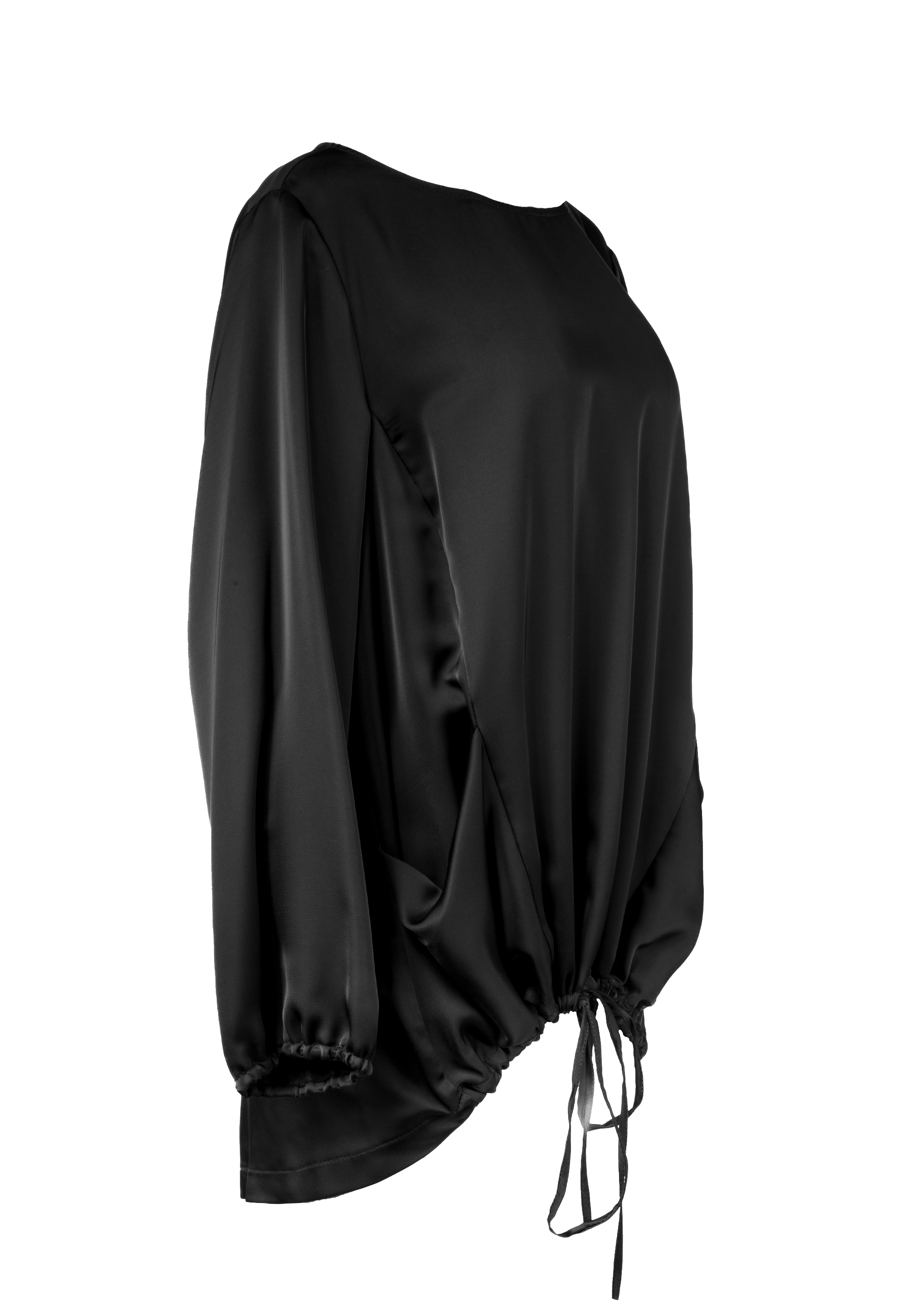 Black long-sleeved blouse with drawstring