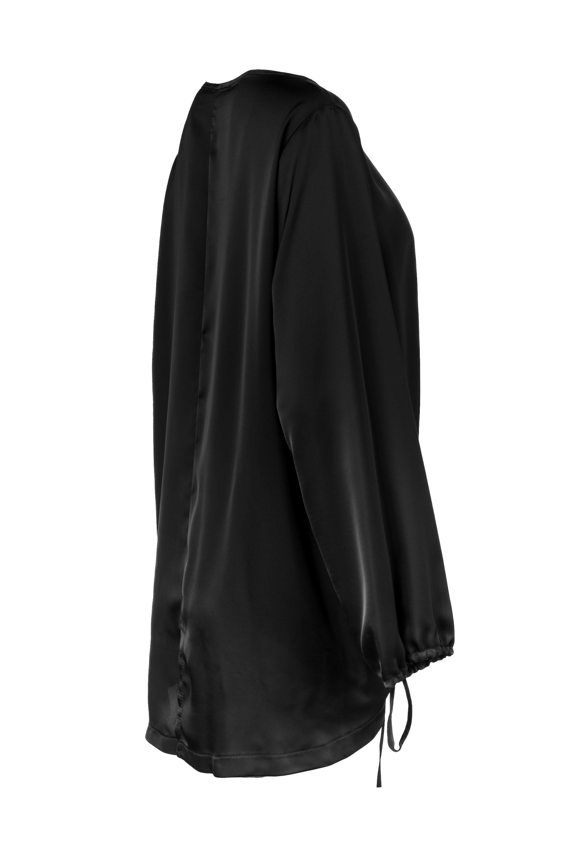 Black long-sleeved blouse with drawstring