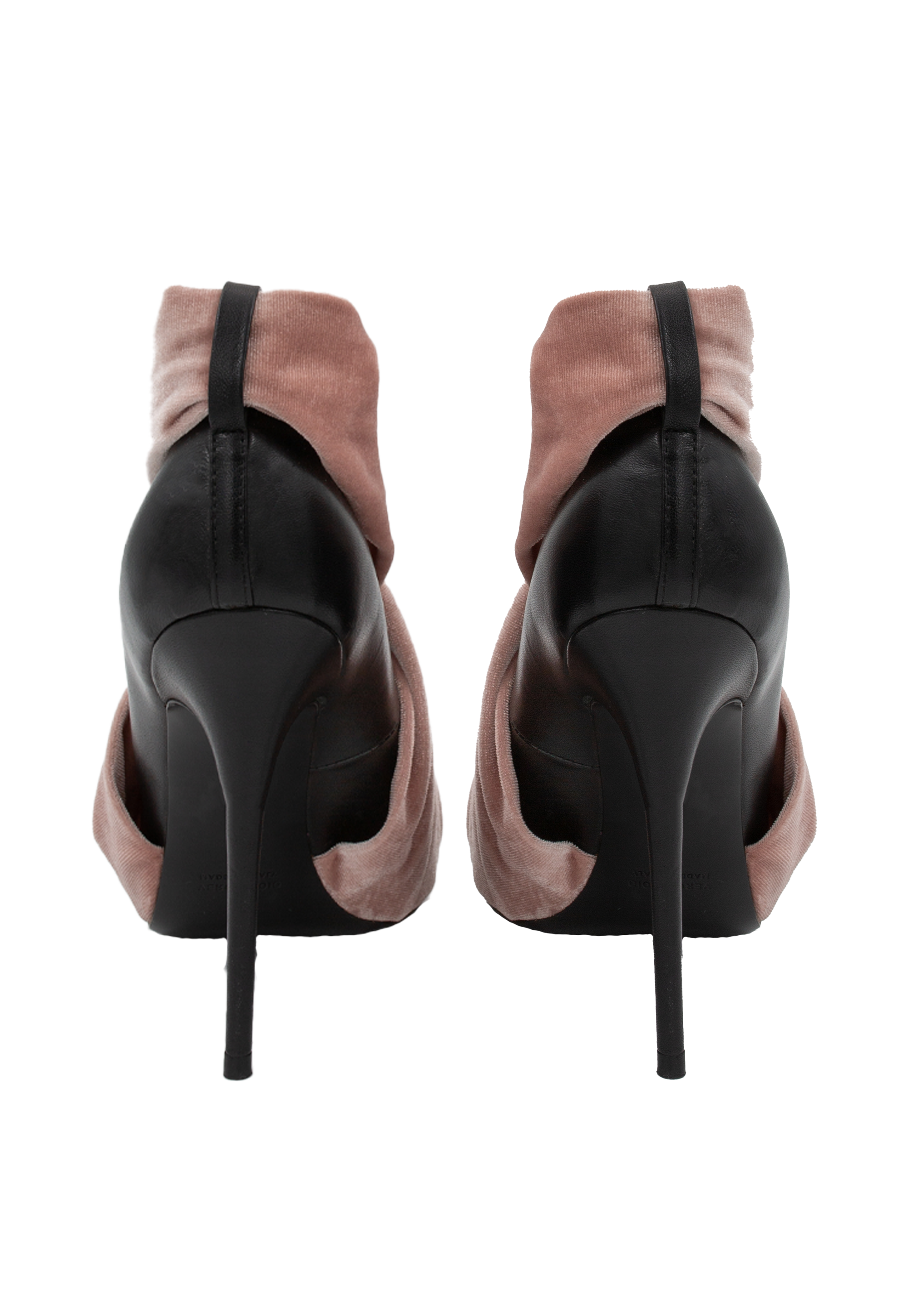 Black high heels with pink fabric detail