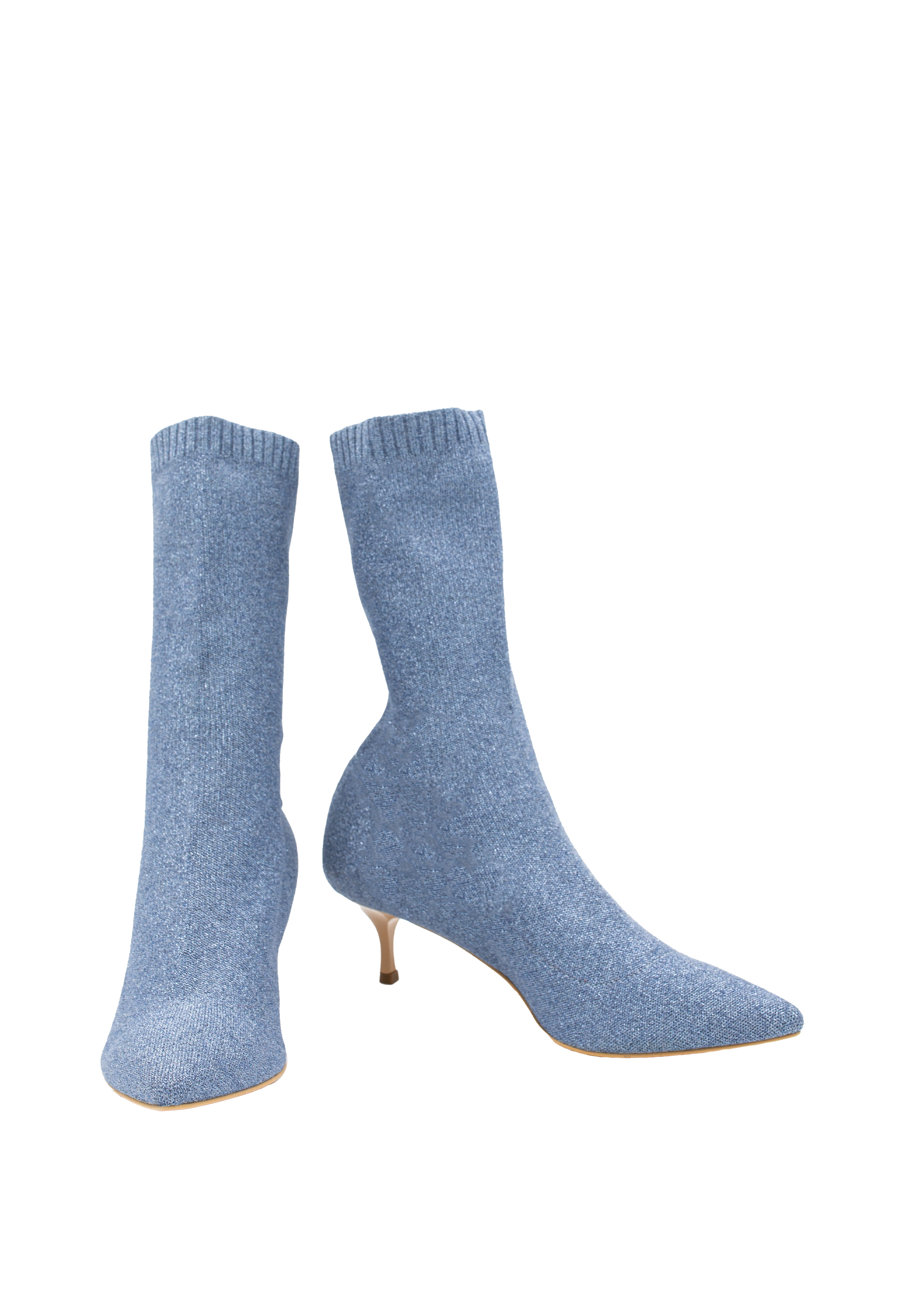 Slip-on shiny denim boots with 5.5 cm heel