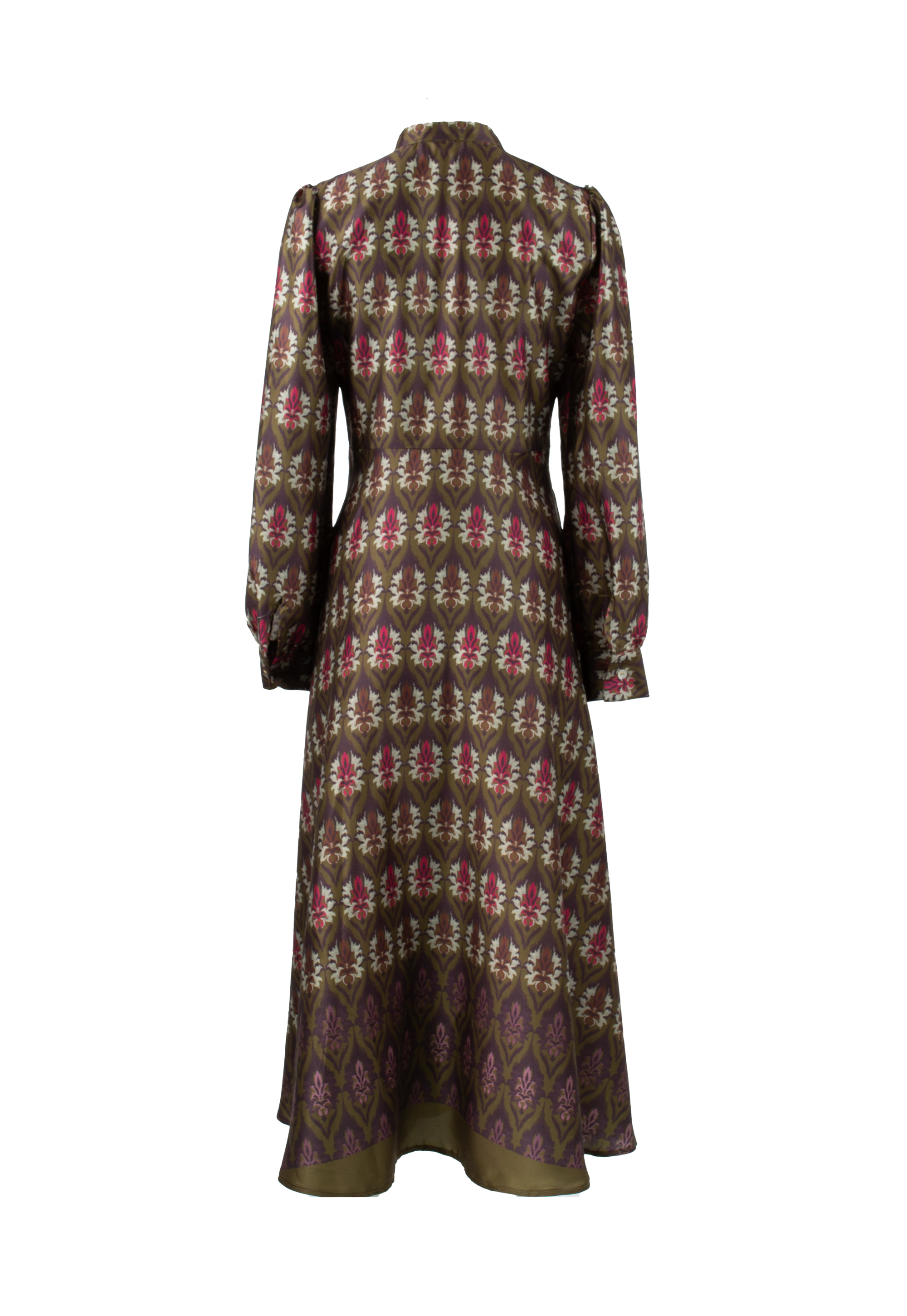 Olive brown dress with floral pattern