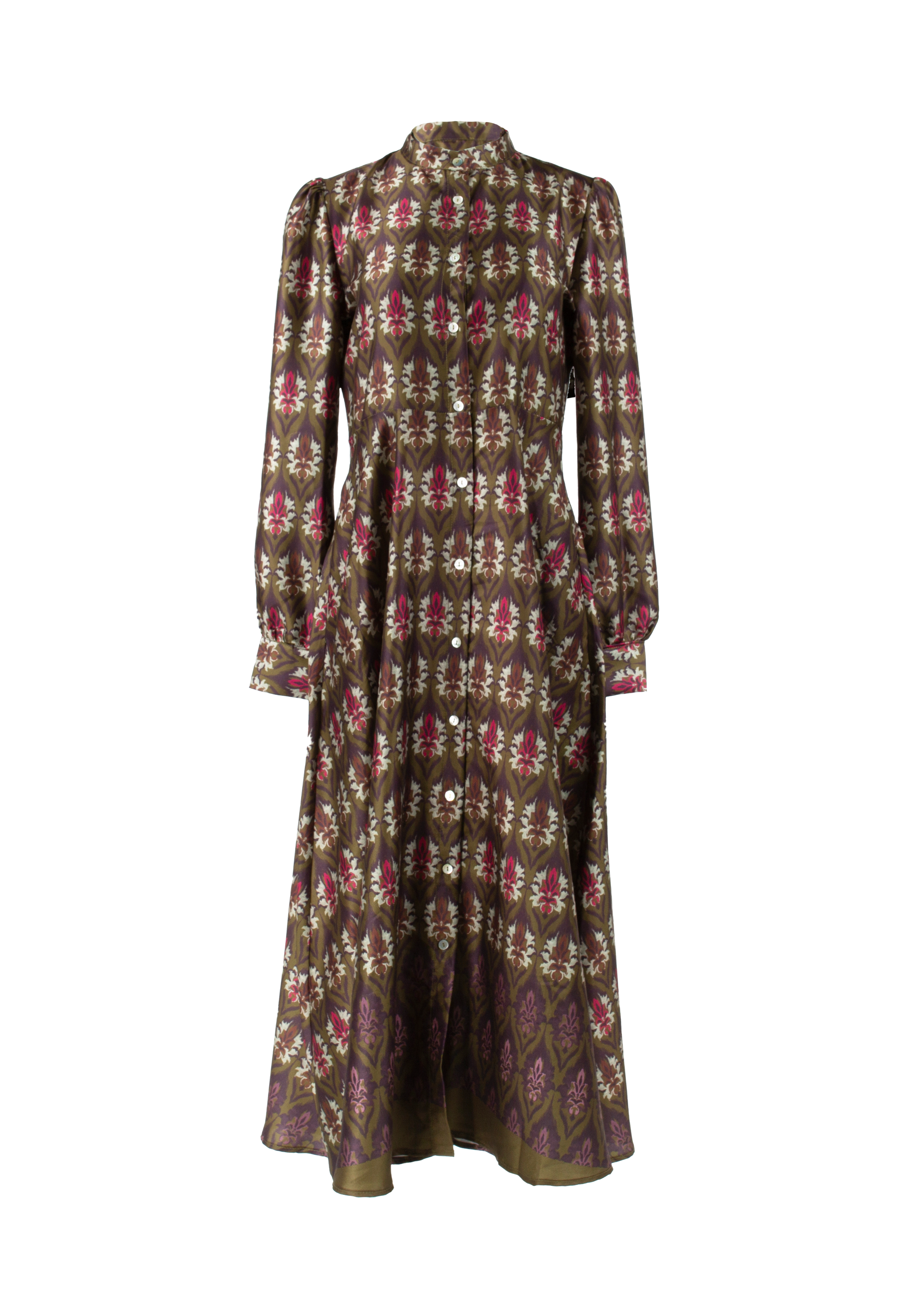 Olive brown dress with floral pattern