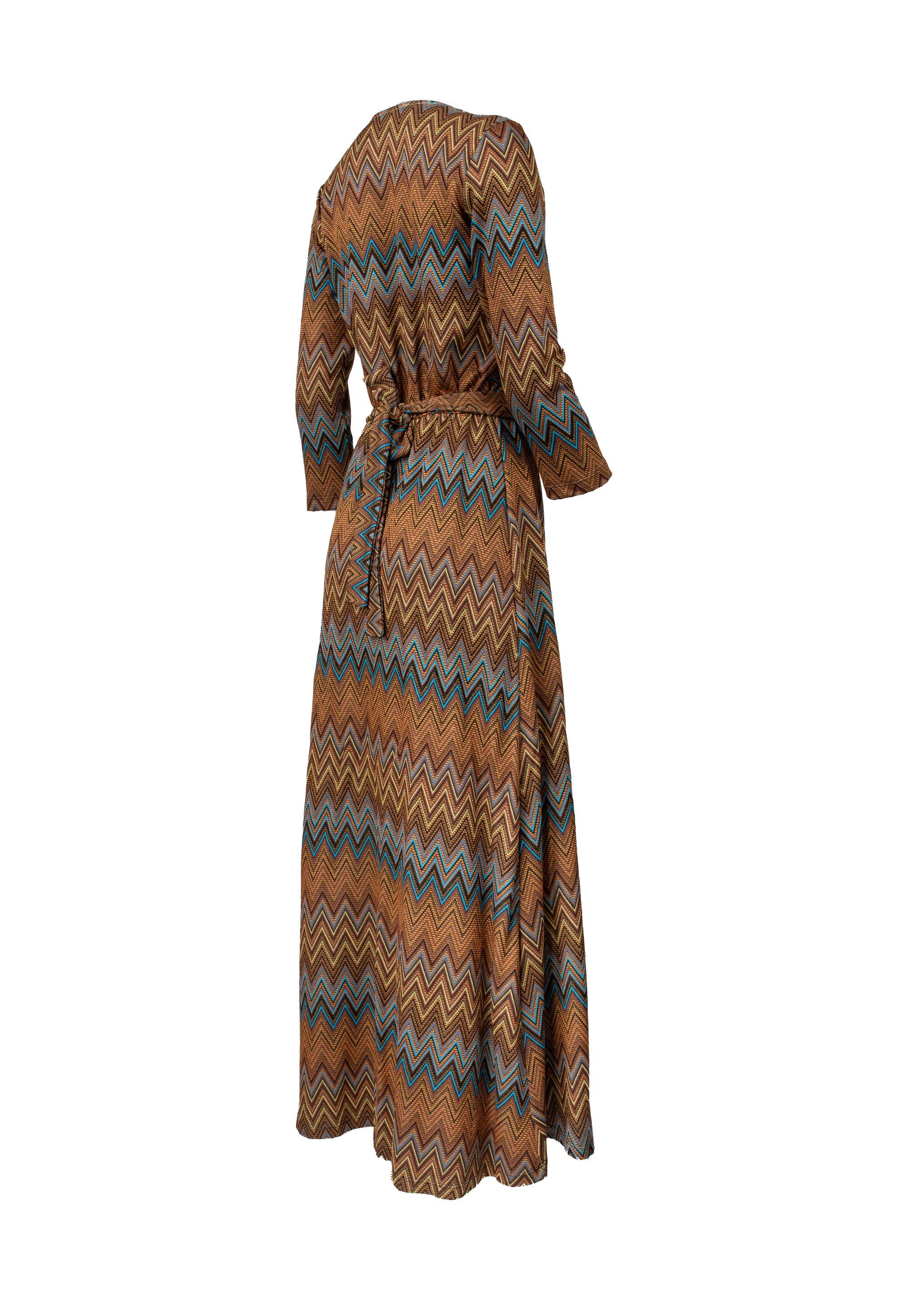 Long dress with 3/4 sleeves and multicolor pattern