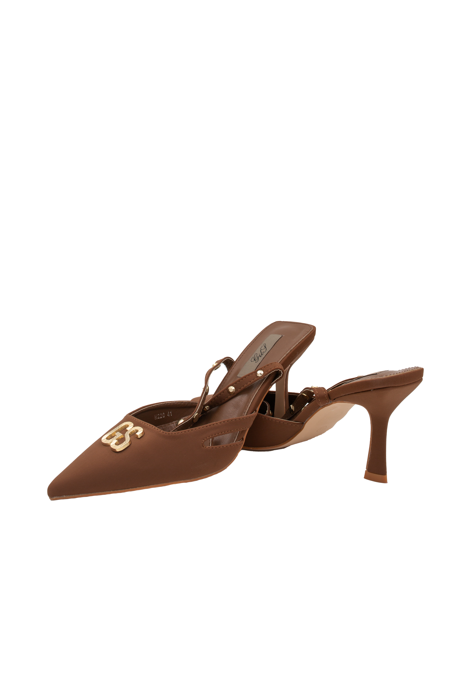 Brown sandals with an open heel