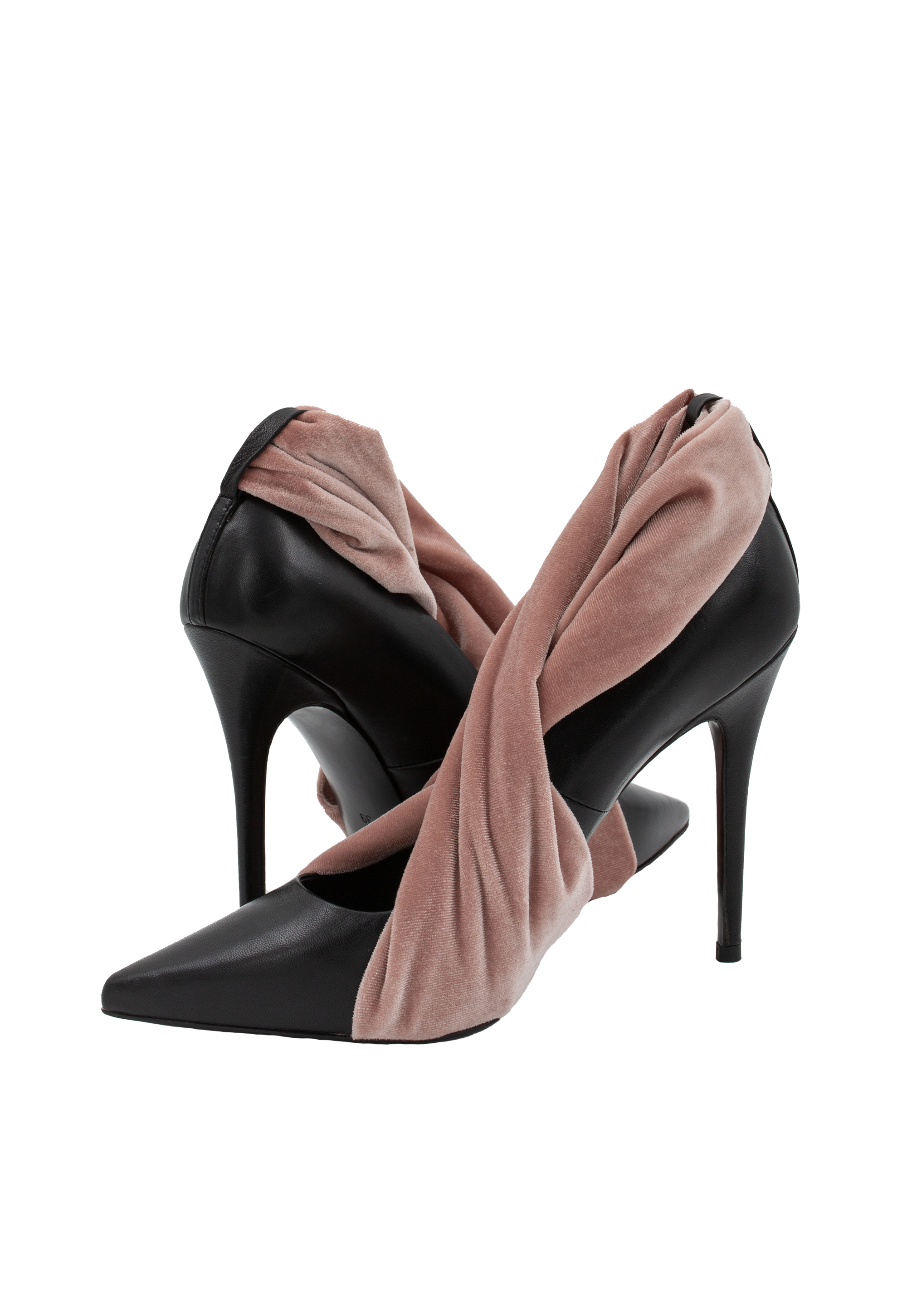 Black high heels with pink fabric detail