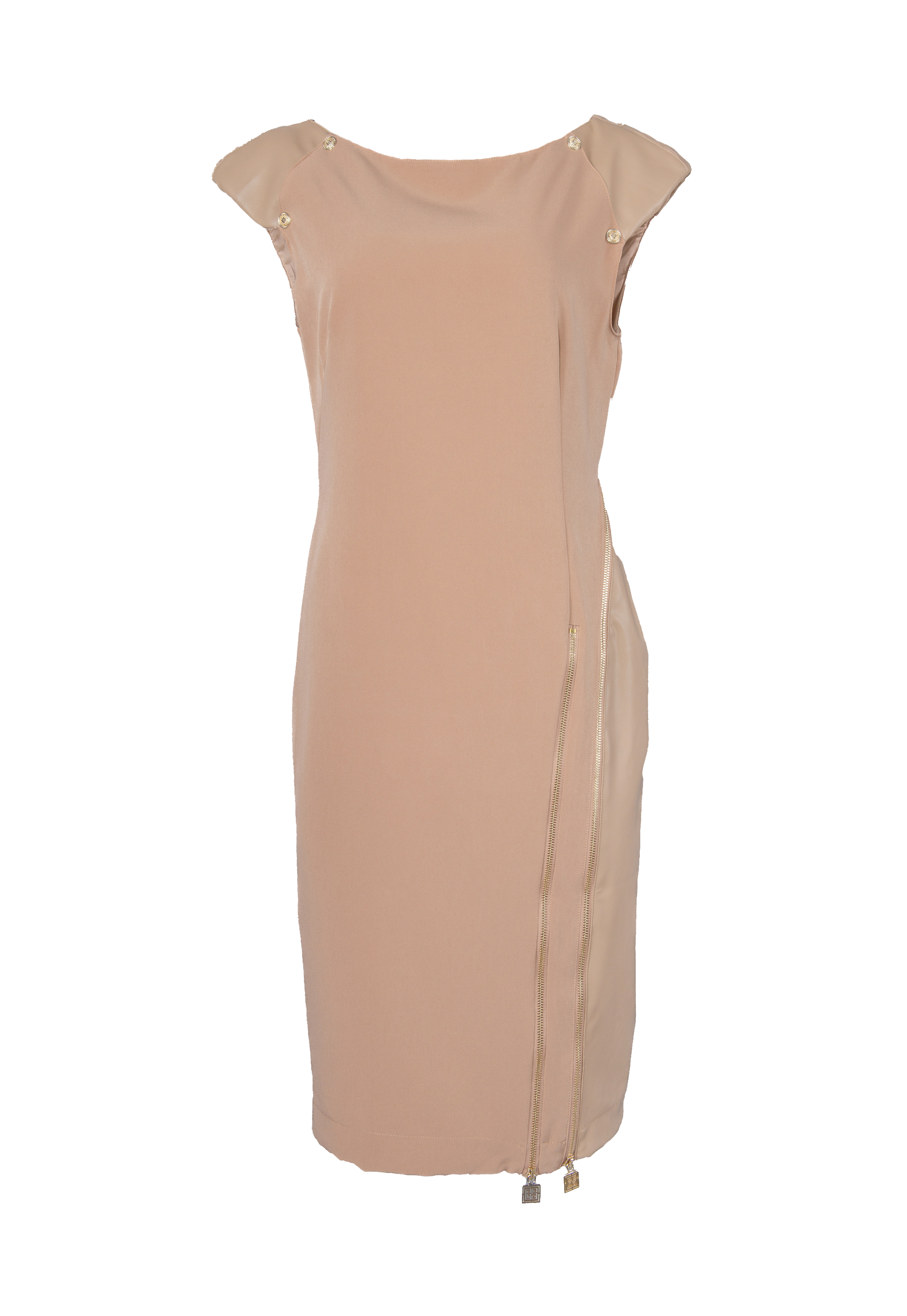 Slim fit sleeveless round neck dress with 2 zips