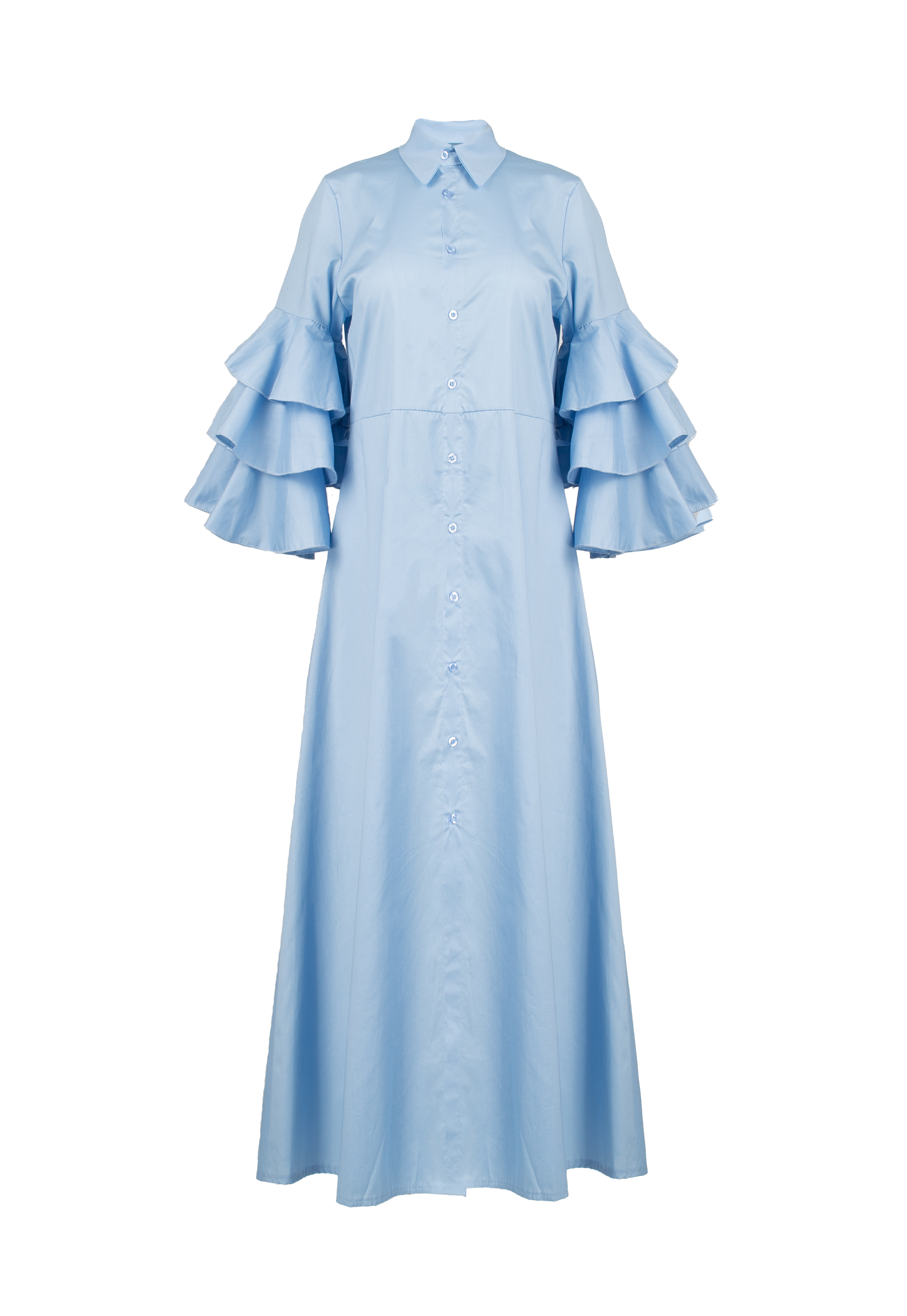 Blue Long Dress With Ruffles