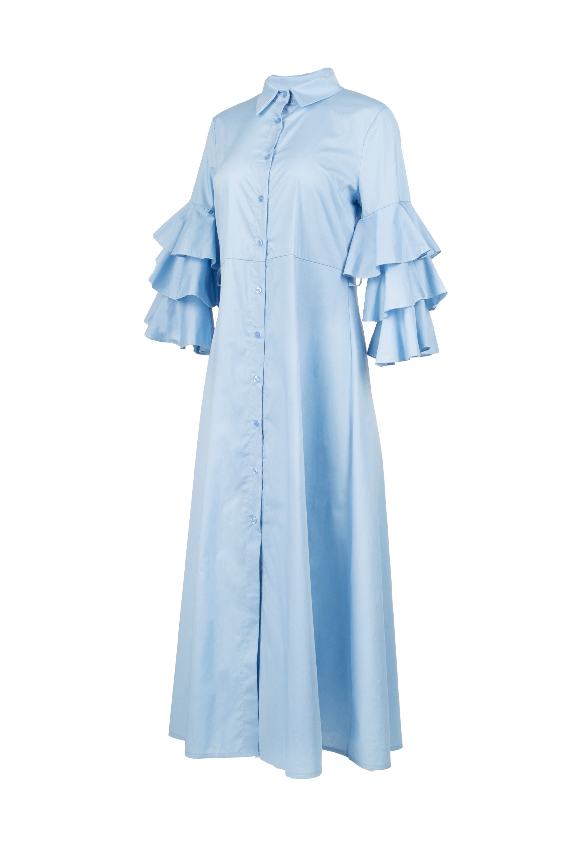 Blue Long Dress With Ruffles