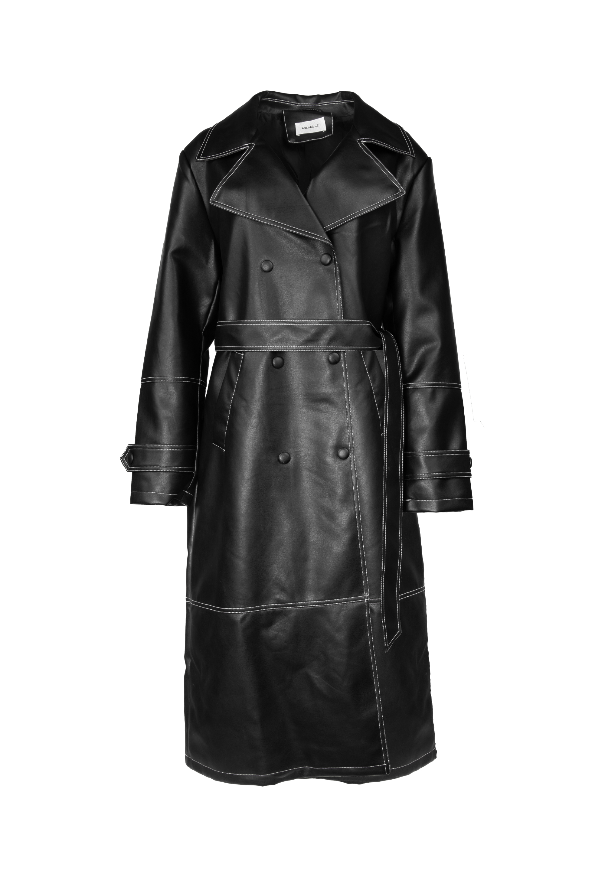 Faux leather coat with white stitching