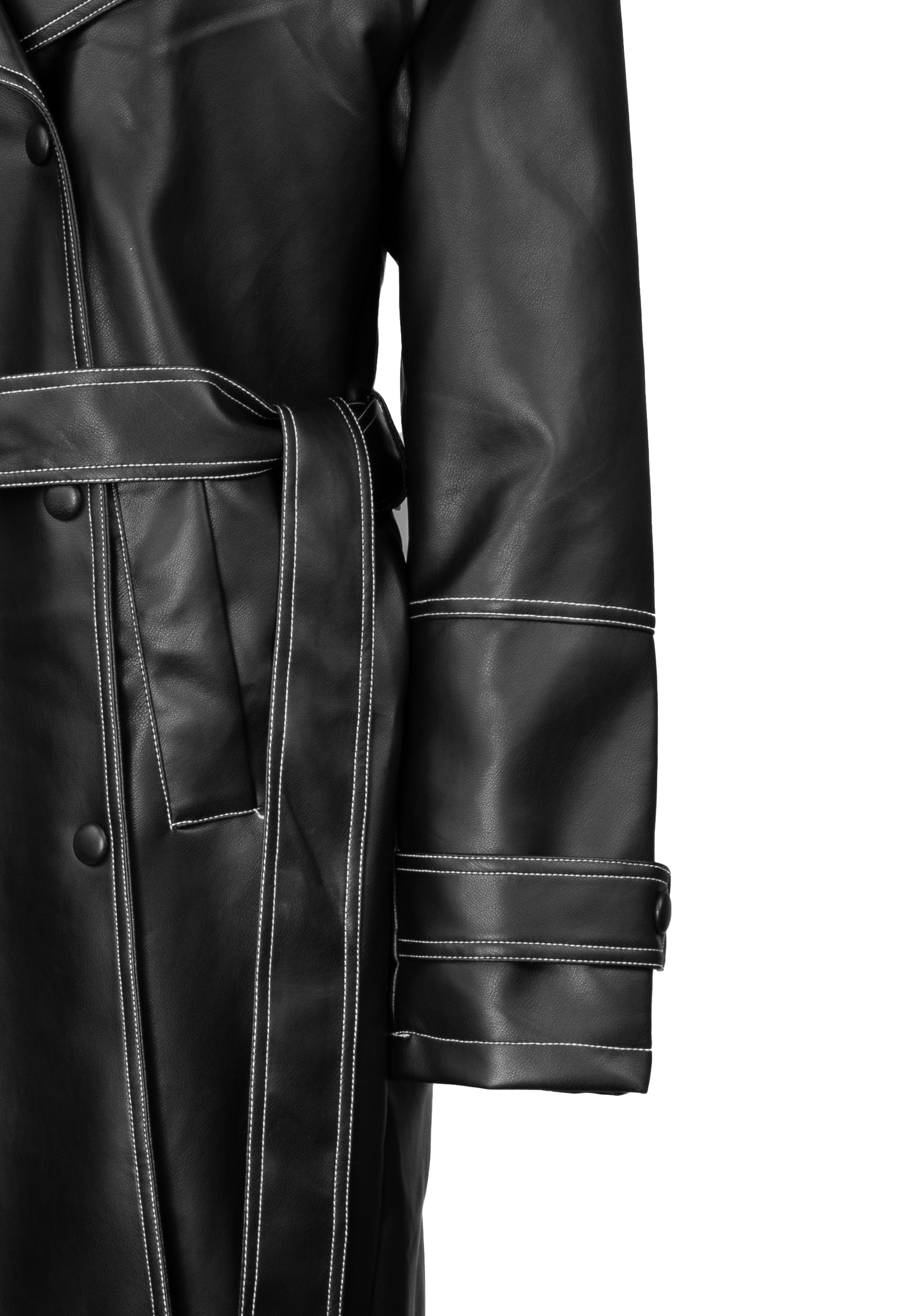 Faux leather coat with white stitching