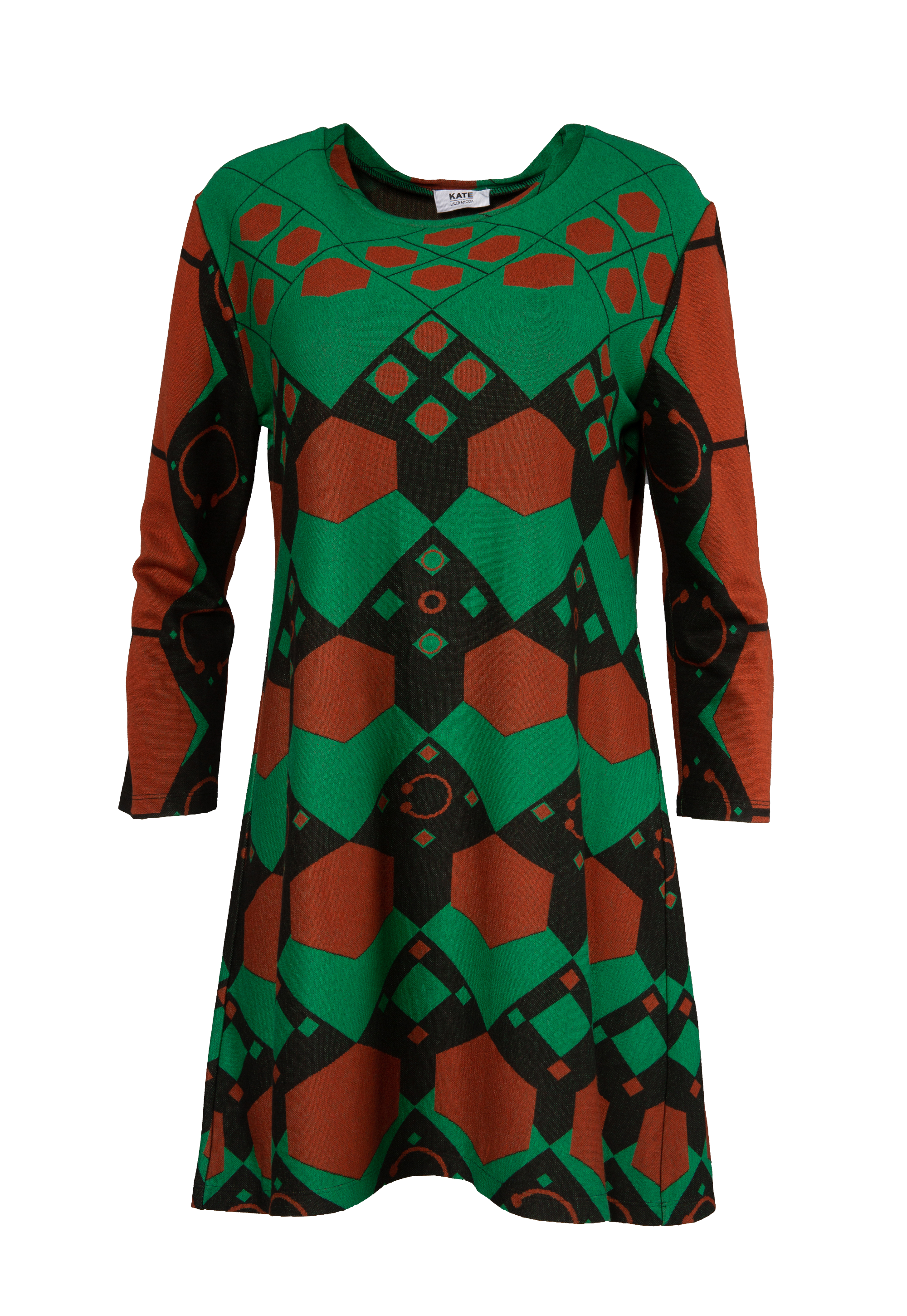 Dress/tunic with round neckline and geometric pattern