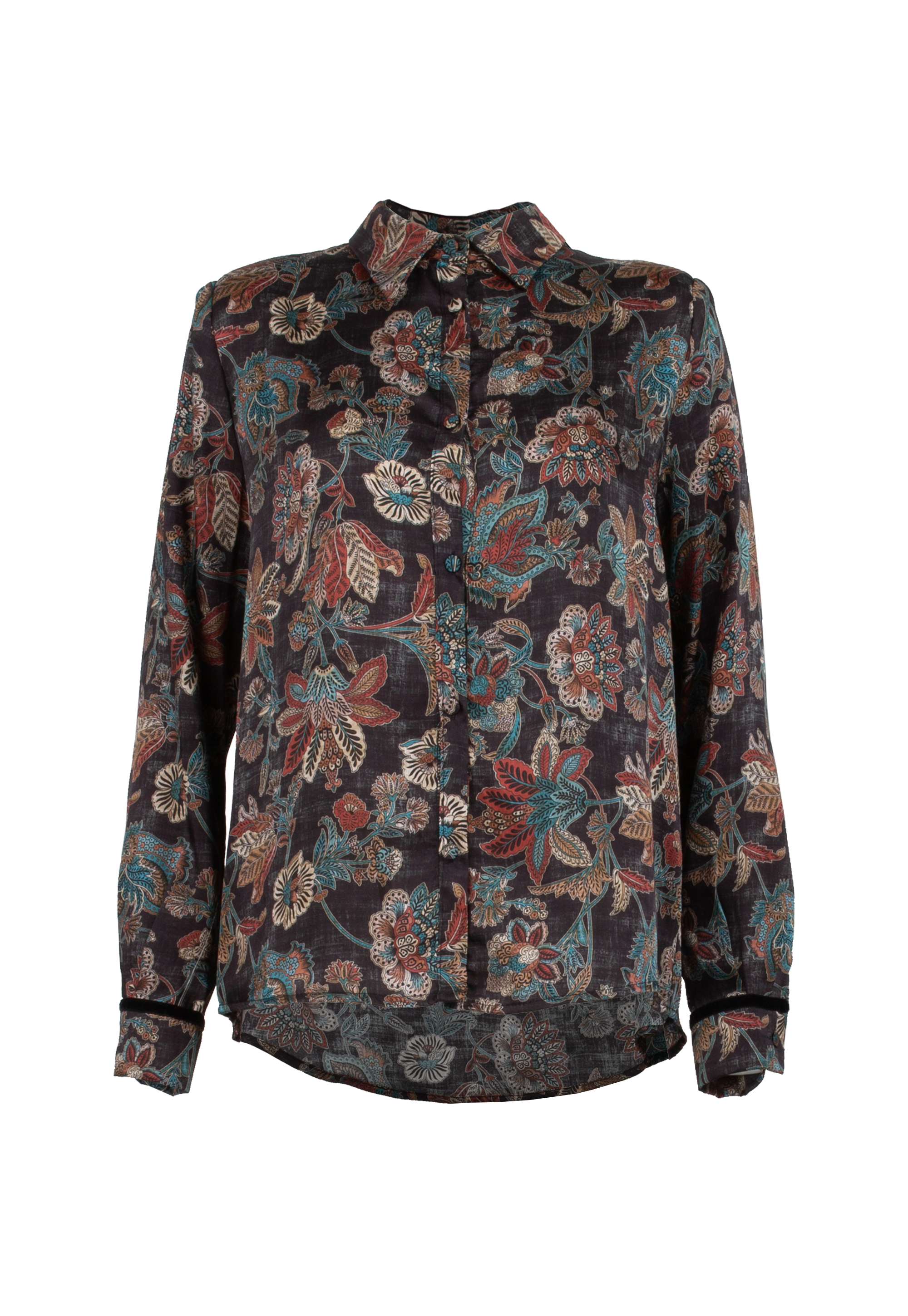 Shirt with floral design and black background