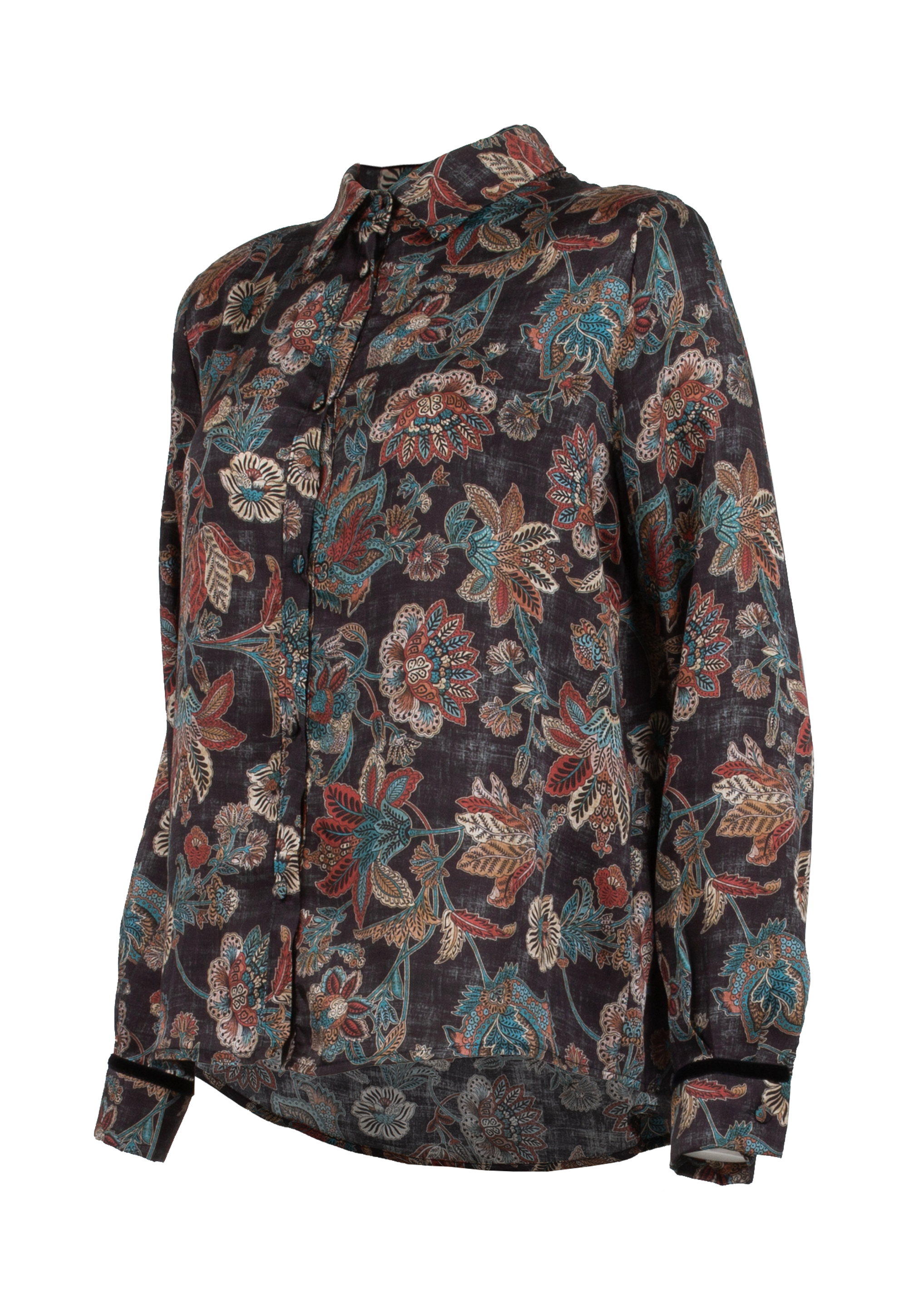 Shirt with floral design and black background