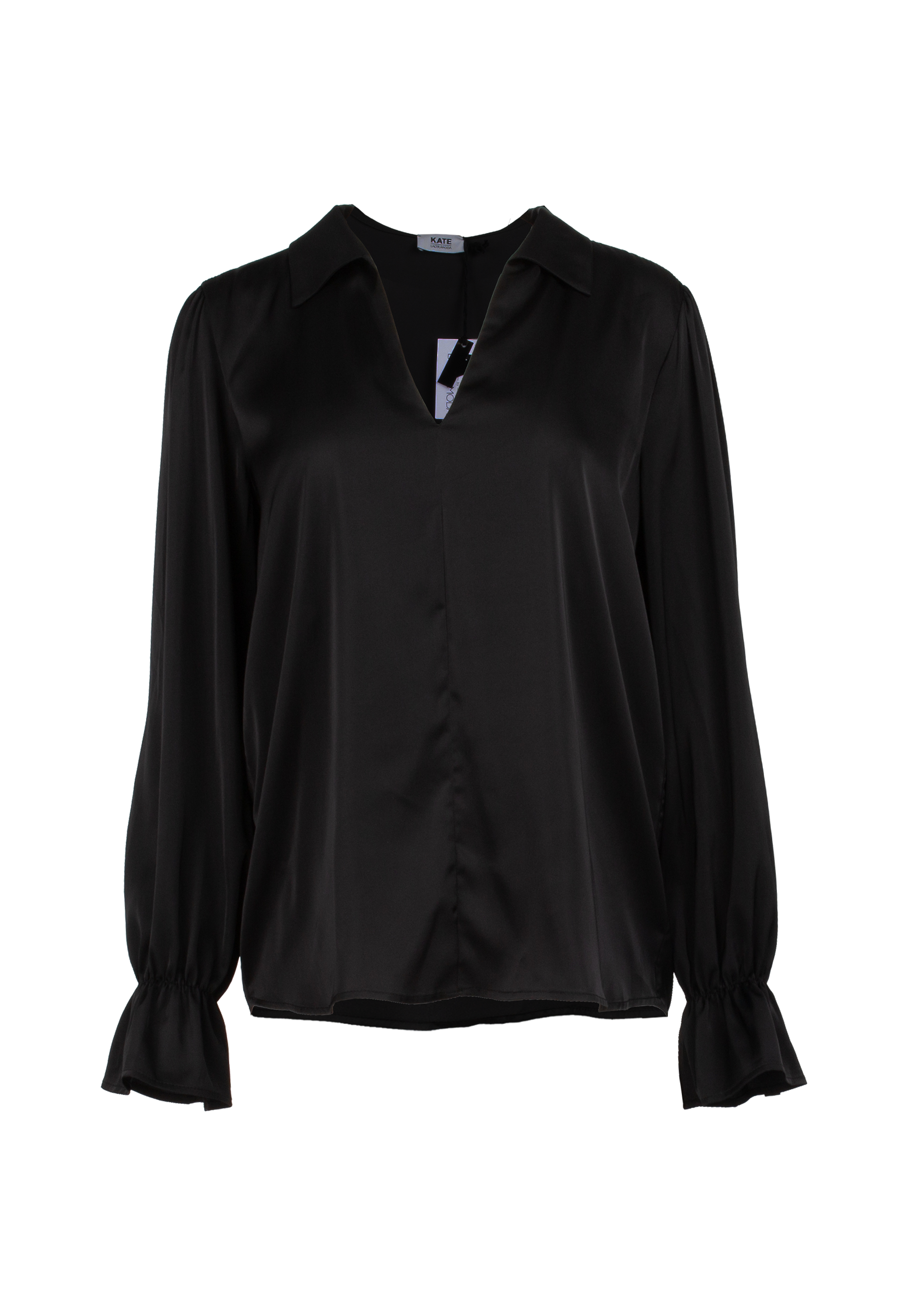 Black long sleeved blouse, V neckline