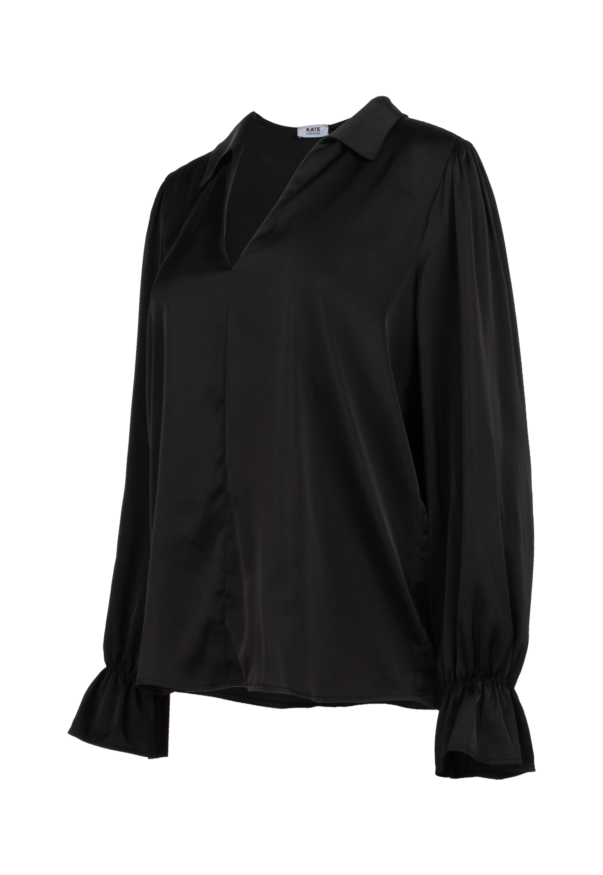 Black long sleeved blouse, V neckline