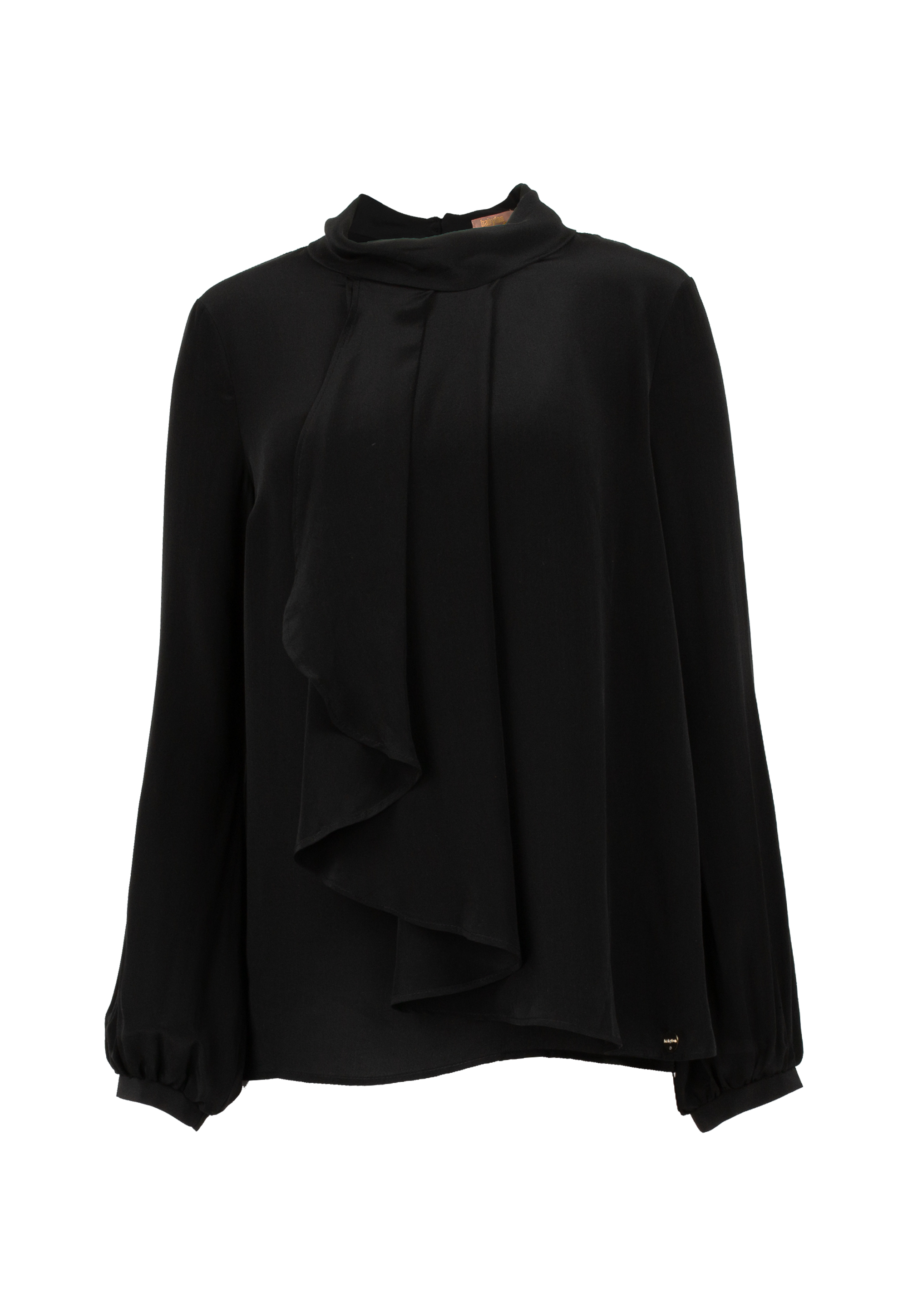 Black silk blouse with ruffles in the middle and long sleeves