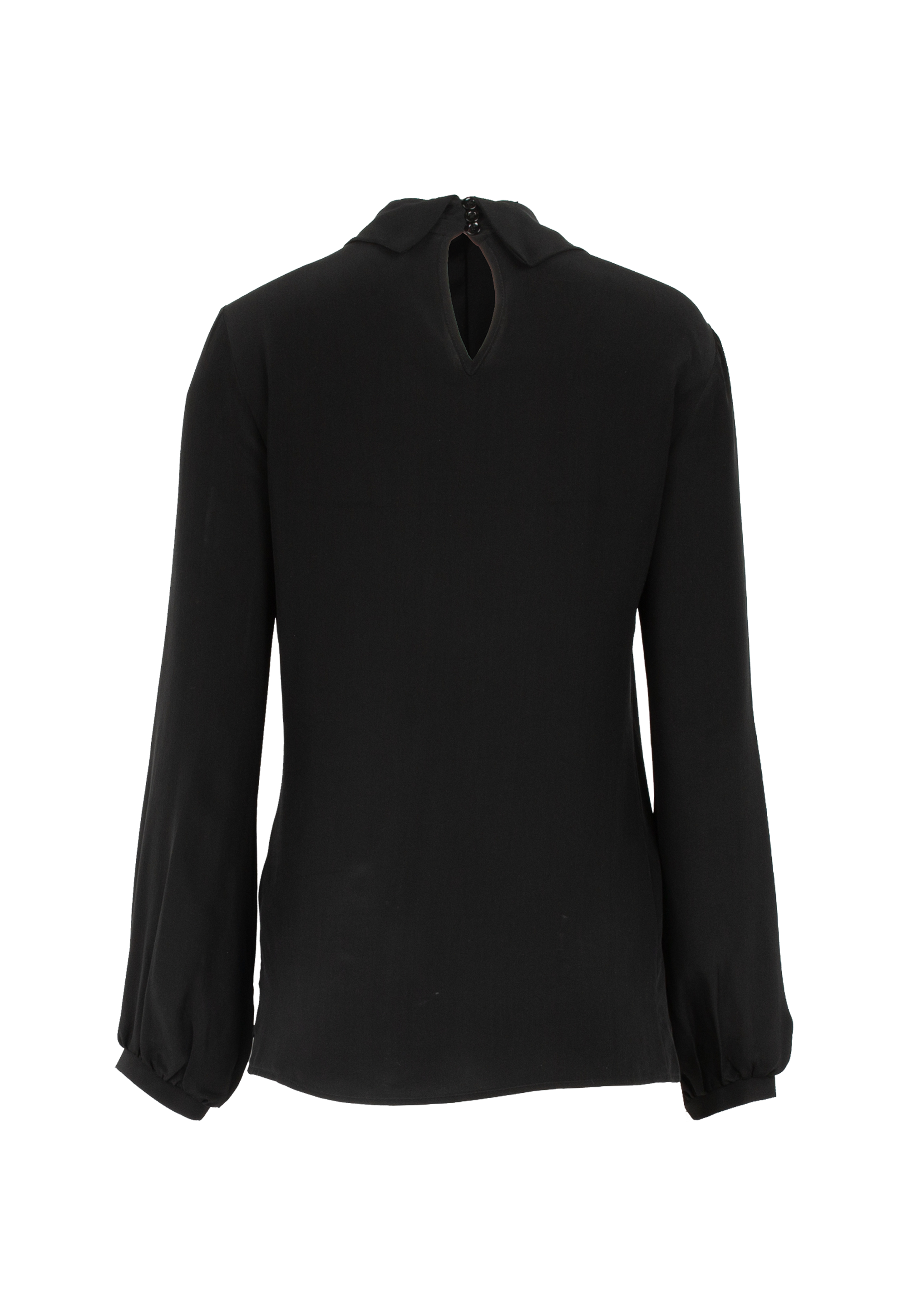 Black silk blouse with ruffles in the middle and long sleeves