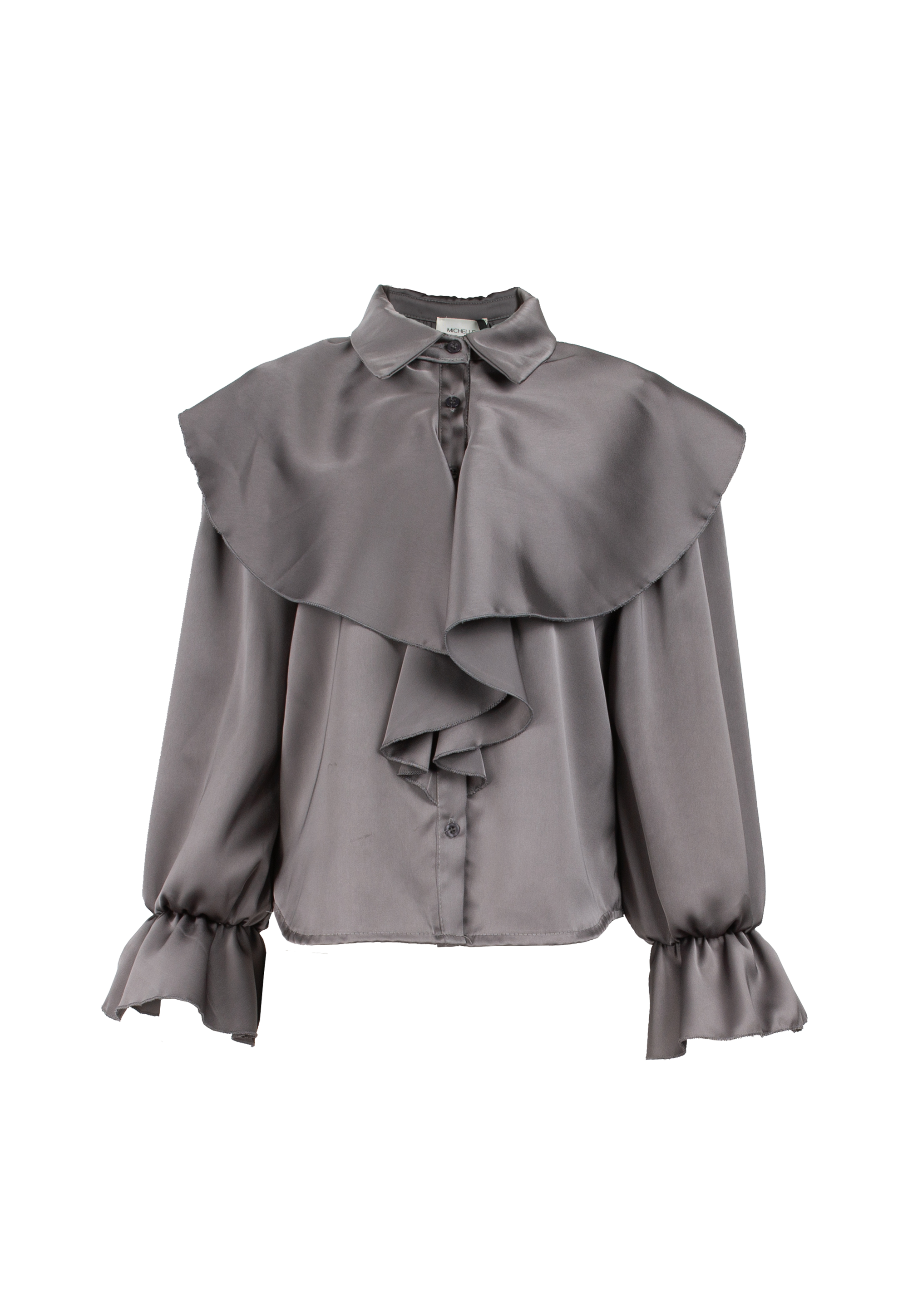 Long sleeved grey shirt with large ruffles