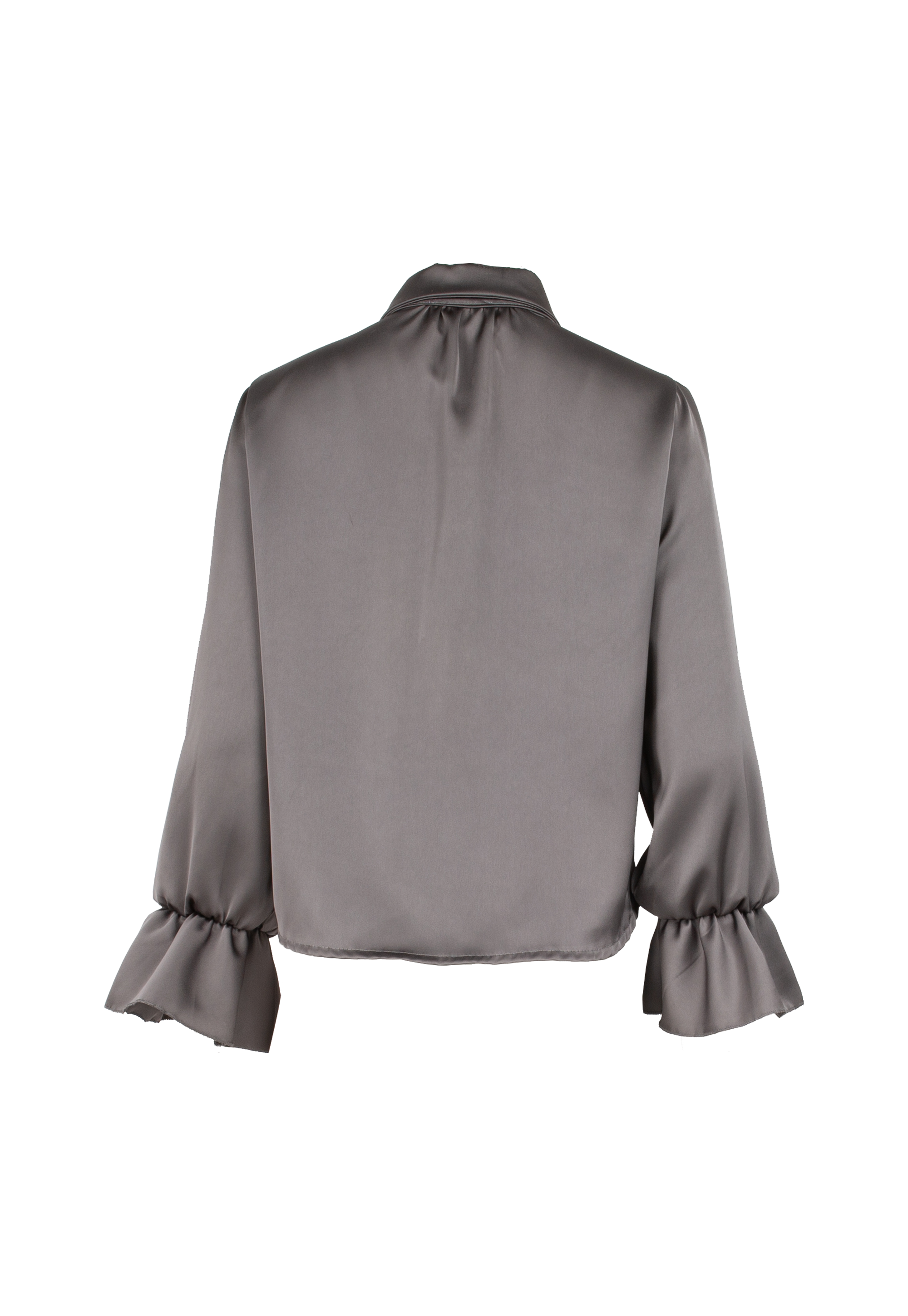 Long sleeved grey shirt with large ruffles