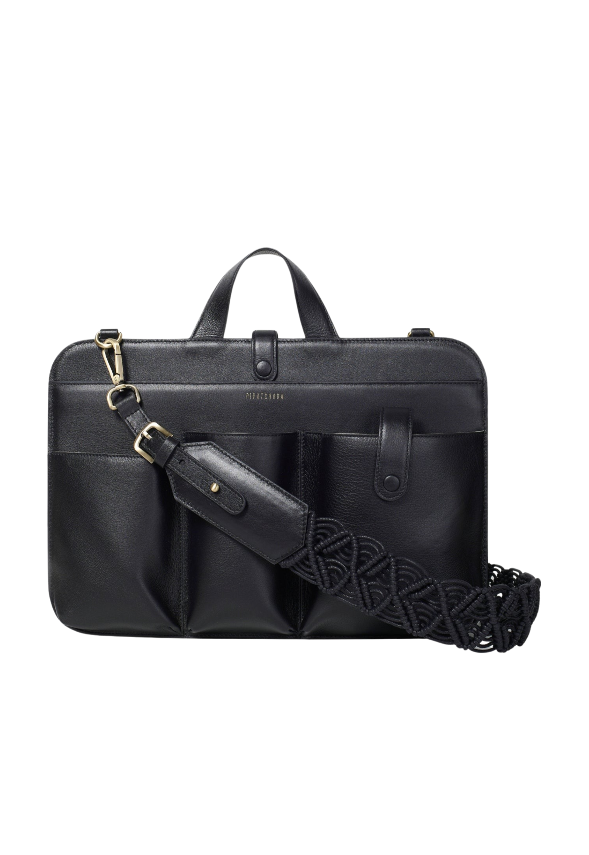 LIA Black Leather Laptop Bag - Main Image