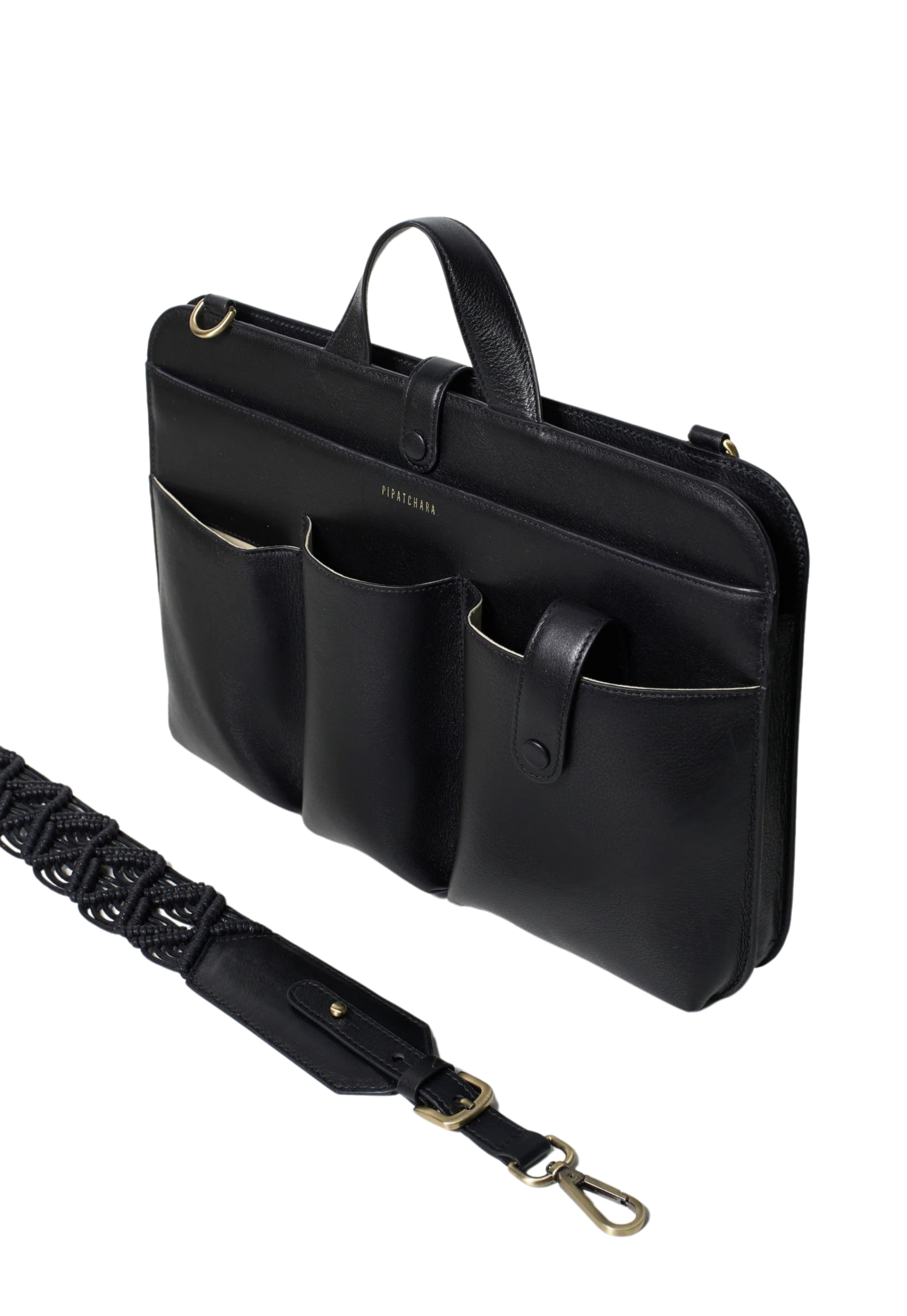 LIA Black Leather Laptop Bag